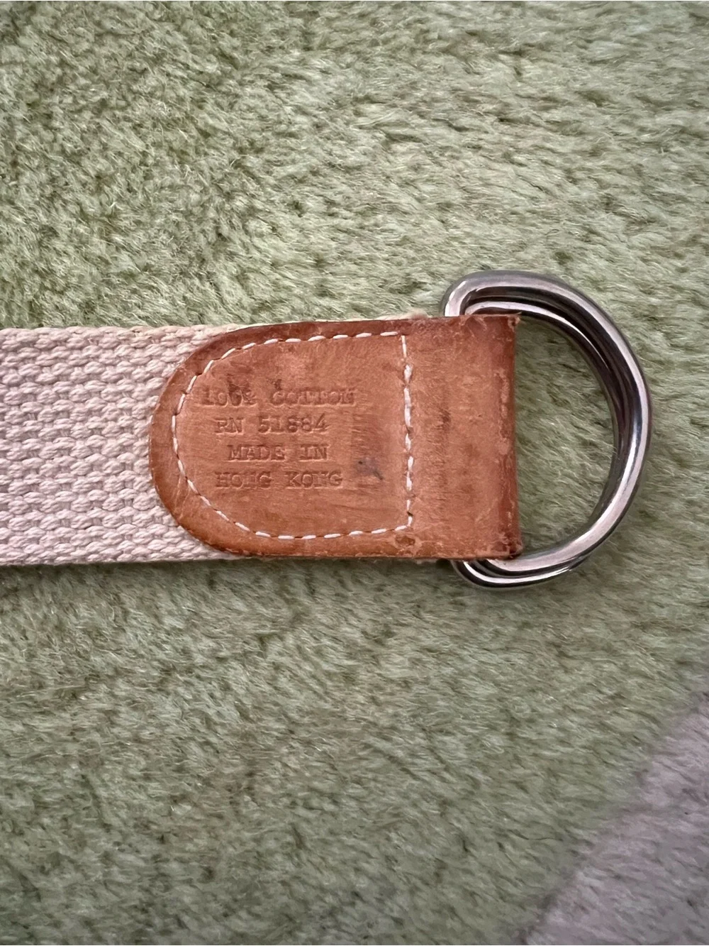 VTG Patagonia Webbing Belt Mens Medium Oat Canvas D Ring Leather Trim 36 inch
